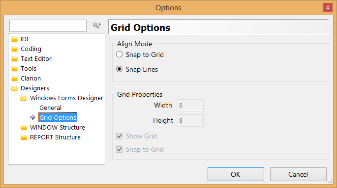 Clarion 10 Window Designer Grid Options
