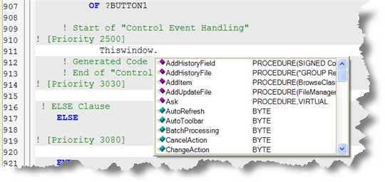 Clarion 7 Code Completion in the Embeditor