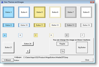 Demo window with buttons themed with Magic Buttons