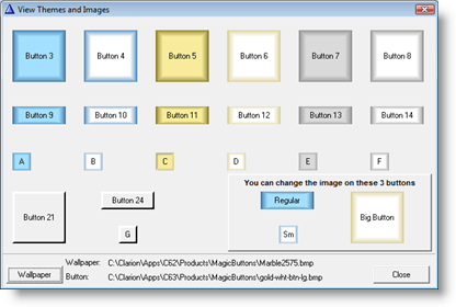 Demo window with buttons, different buttons in the lower right corner