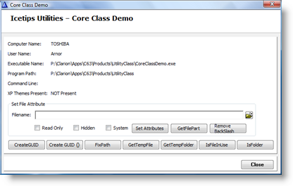 Screenshot from Core Class Demo