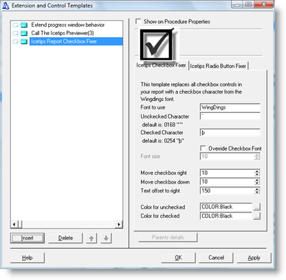 <b>Extension template:</b><br>Checkbox settings