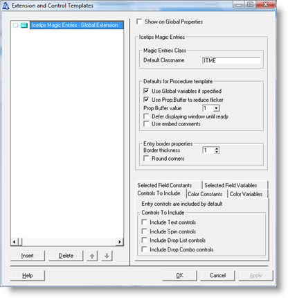 <p>Templates:<br>Global Extension - controls to include