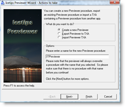 Icetips Previewer Wizard - Actions Icetips Previewer Wizard - Actions
