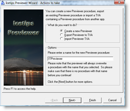 Icetips Previewer Wizard - Actions