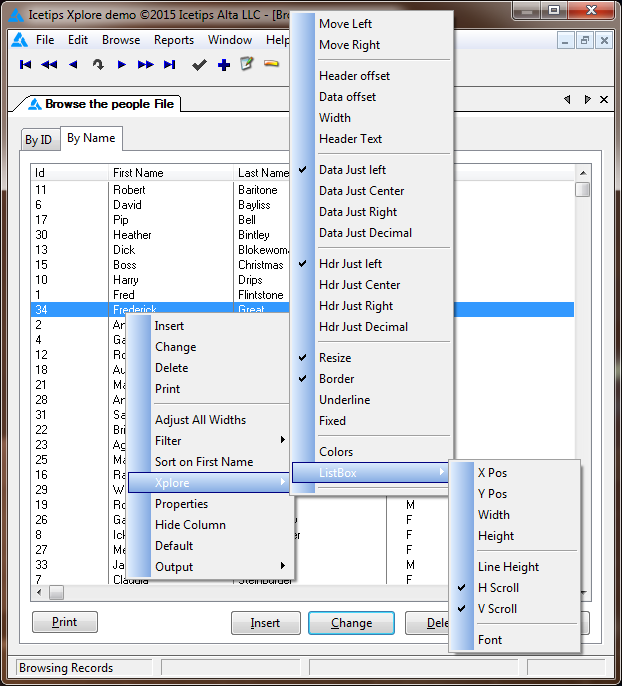 Example window showing Xplore browse Example window showing Xplore browse