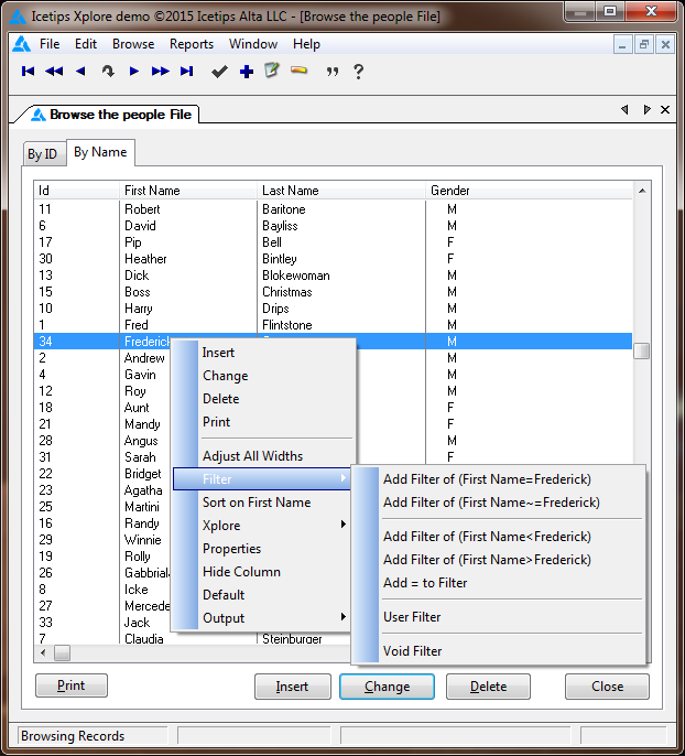 Xplore Filter menu Xplore Filter menu